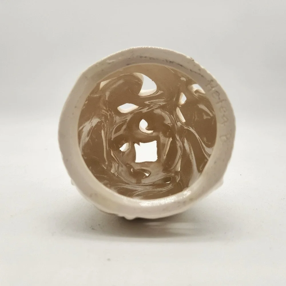 Helen B Ceramic Iridescent Tulip Luminary Tea Light Included Gold Trim Signed